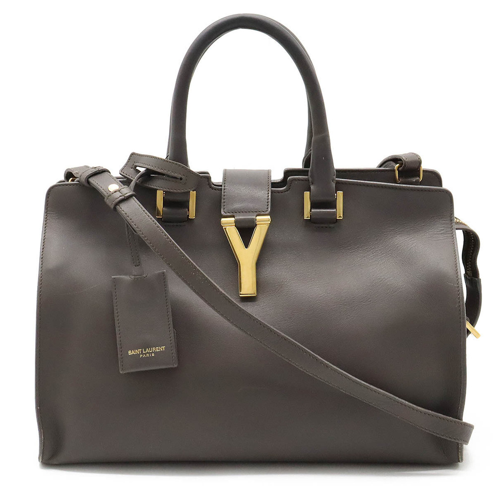 SAINT LAURENT PARIS YSL Yves Saint Y Cabas Handbag Shoulder Leather Gray